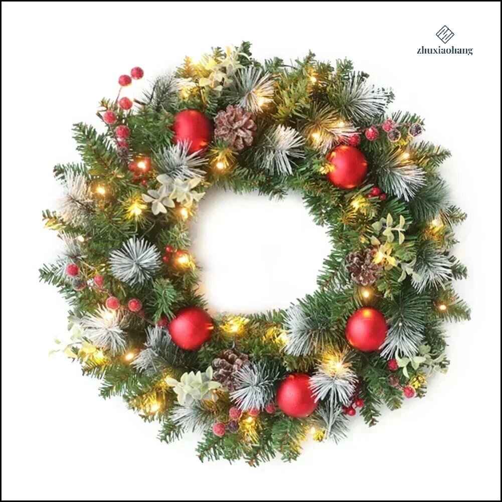 Венок дверной рождественский 20 светодиодных лампочек ПВХ 40х40 см