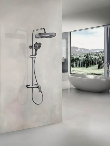 Изображение товара Душевая система (стойка) Ares ALMAes с тропическим душем оружейная сталь ALS-615-11 латунь