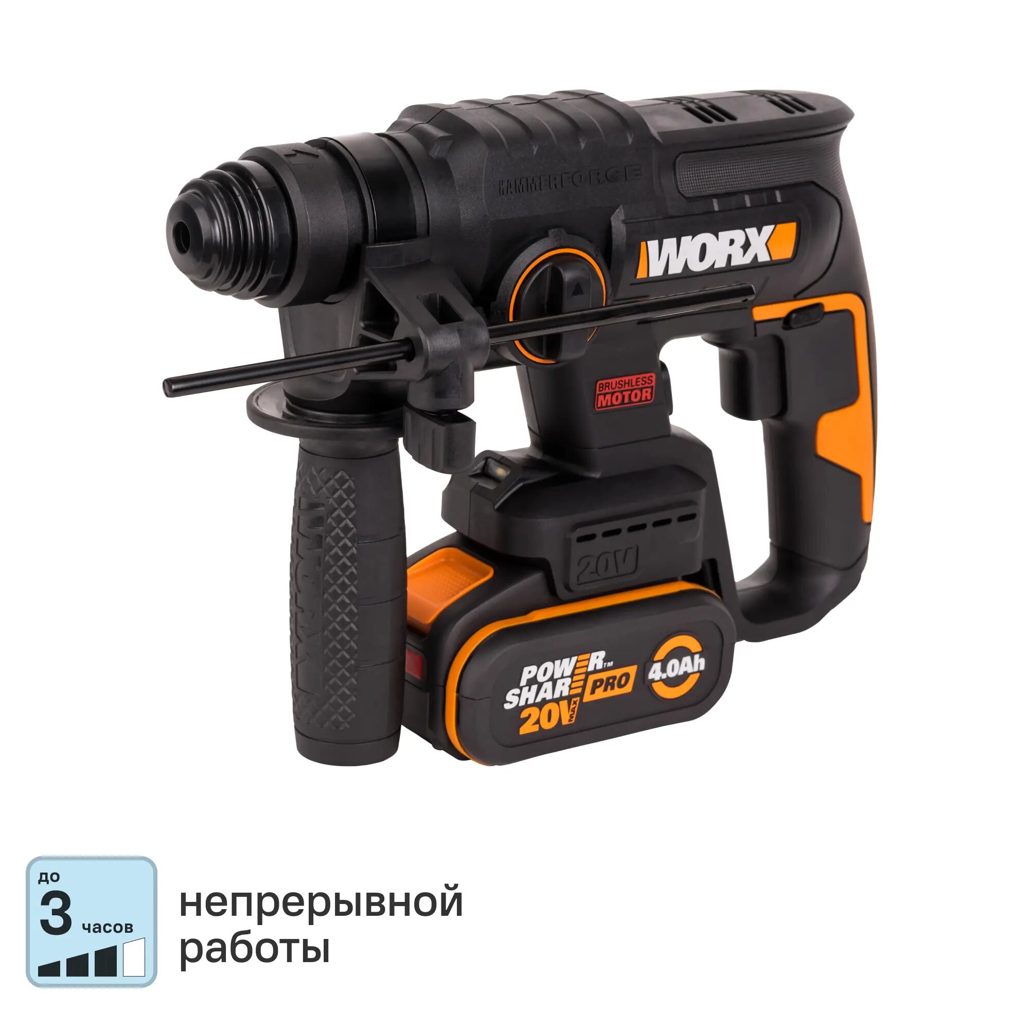Перфоратор аккумуляторный бесщеточный SDS-plus Worx WX381.1 20 В Li-ion 1x4 Ач 2 Дж