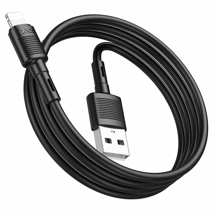 Кабель HOCO X83, USB-Lightning-C, 1м, скорость зарядки 3А, черный