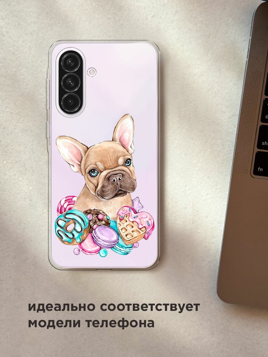 Чехол на Samsung Galaxy A56 5G / Самсунг Галакси А56 5G с принтом "Бульдог и сладости", прозрачный — фото 1