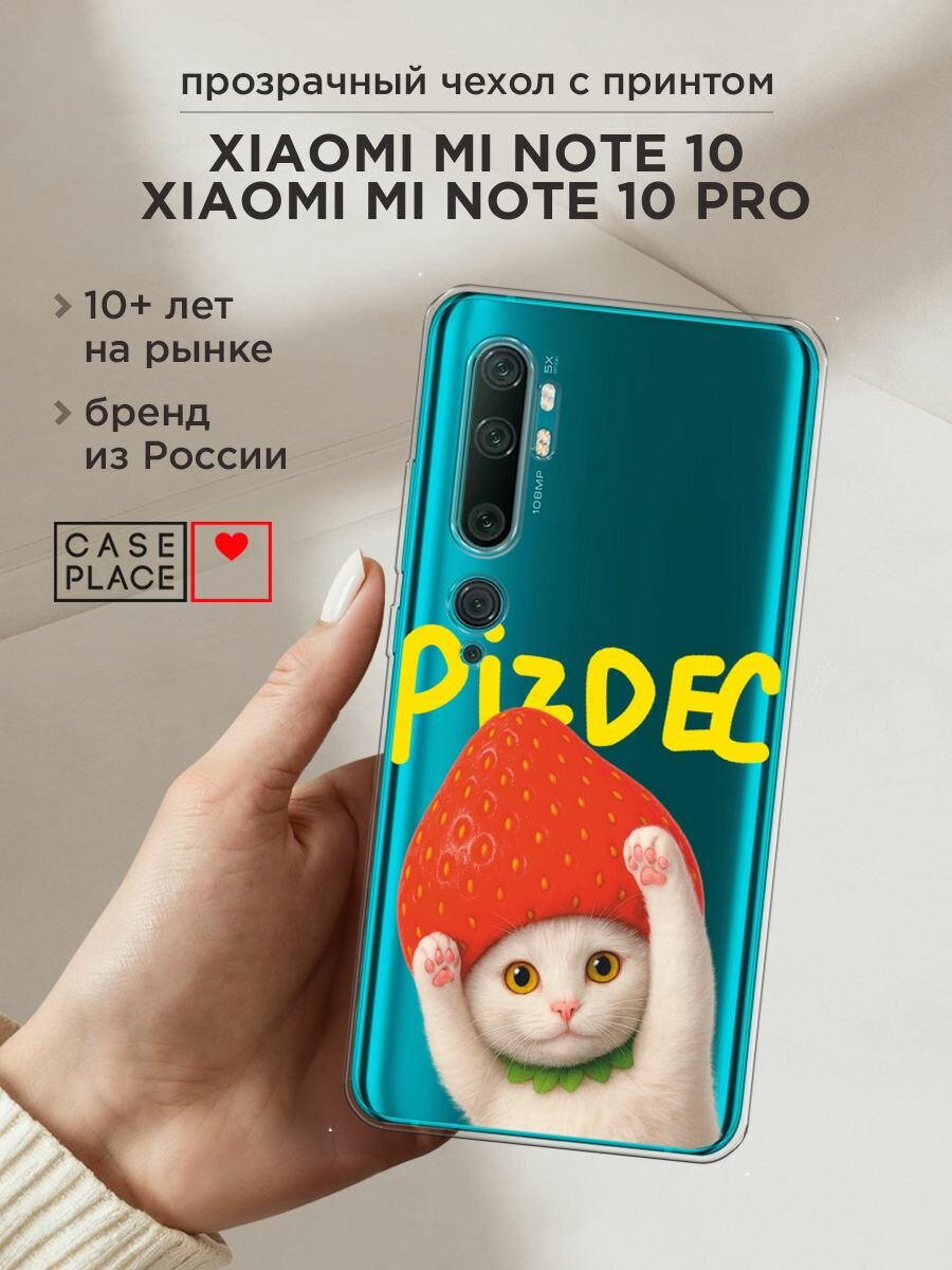 Чехол на Xiaomi Mi Note 10/Mi Note 10 Pro / Сяоми Ми Нот 10/Ми Нот 10 Про с принтом "Котик с надписью", прозрачный