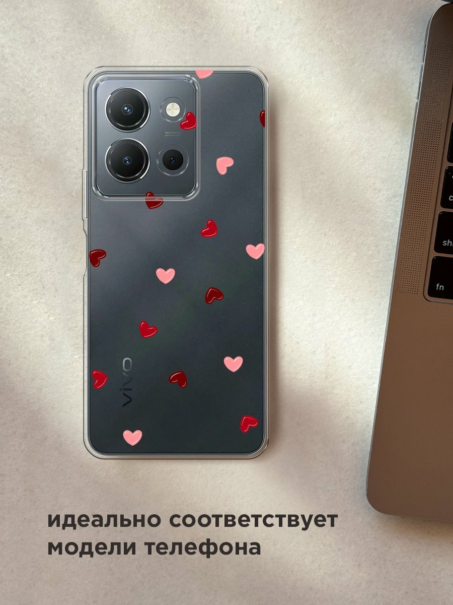 Чехол на Vivo Y36 4G / Виво Y36 4G с принтом "Бордовые сердечки 2" — фото 1
