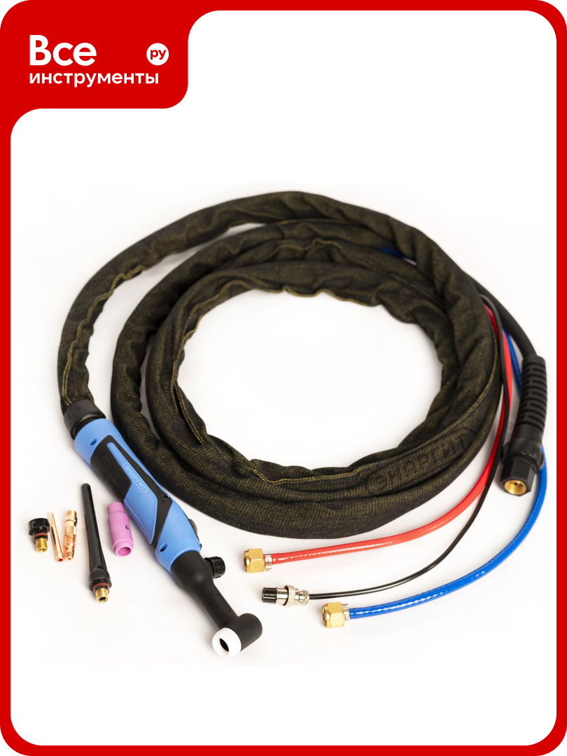 Горелка TIG WP 18FXV (4 м M16x1.5+2 pin водяное охлаждение AC250А/DC350A 0.5-4.0 мм) энаргит WP18FXV-4-M16-2P