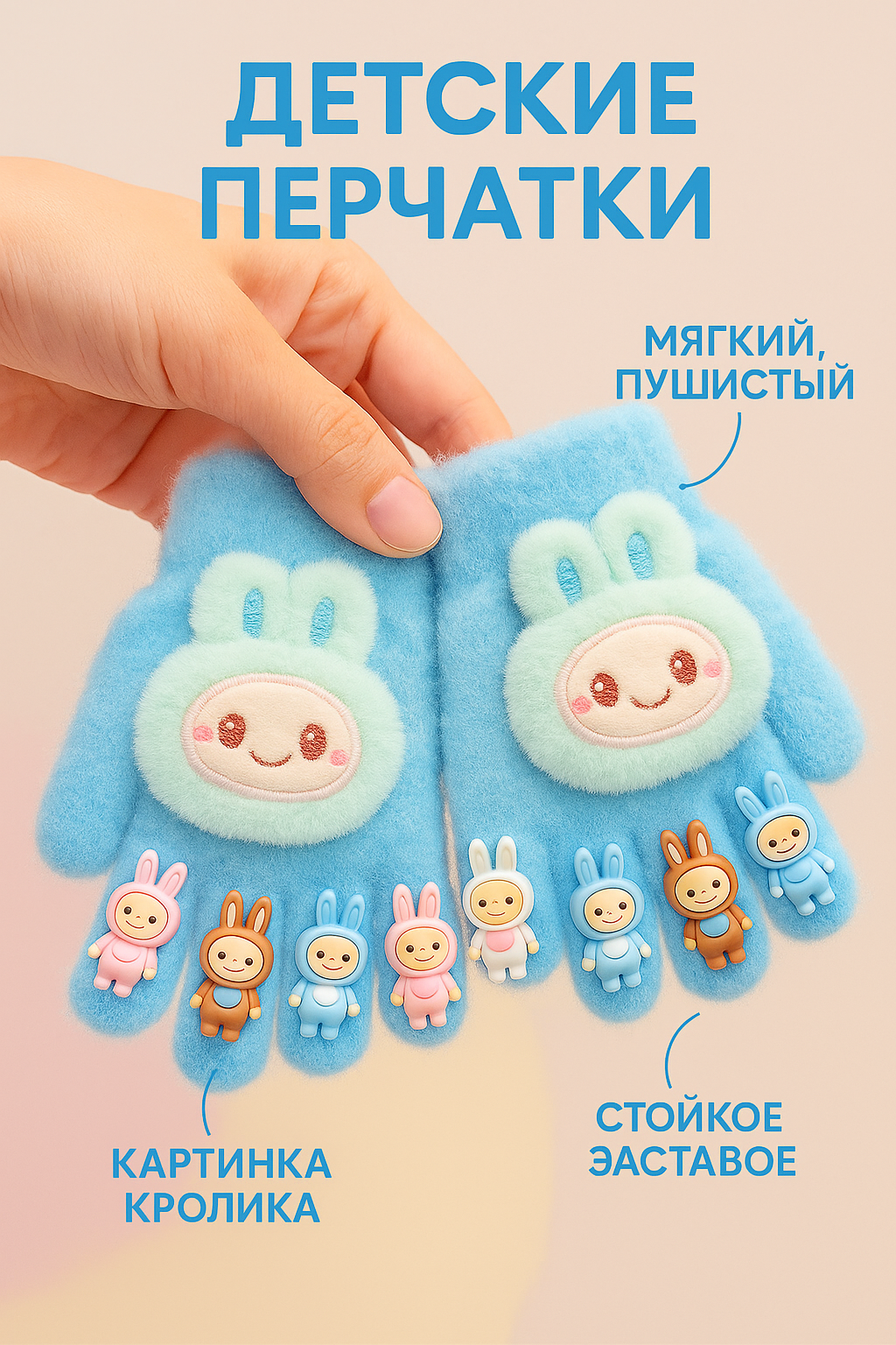 Варежки  для детей, размер xs, синий — фото 1