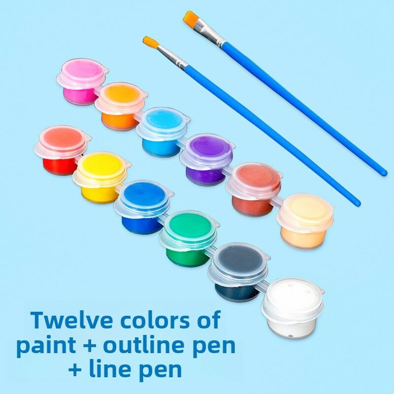 Детские художественные принадлежности с 12 разными акриловыми цветами и инструментами для рисования для образовательных