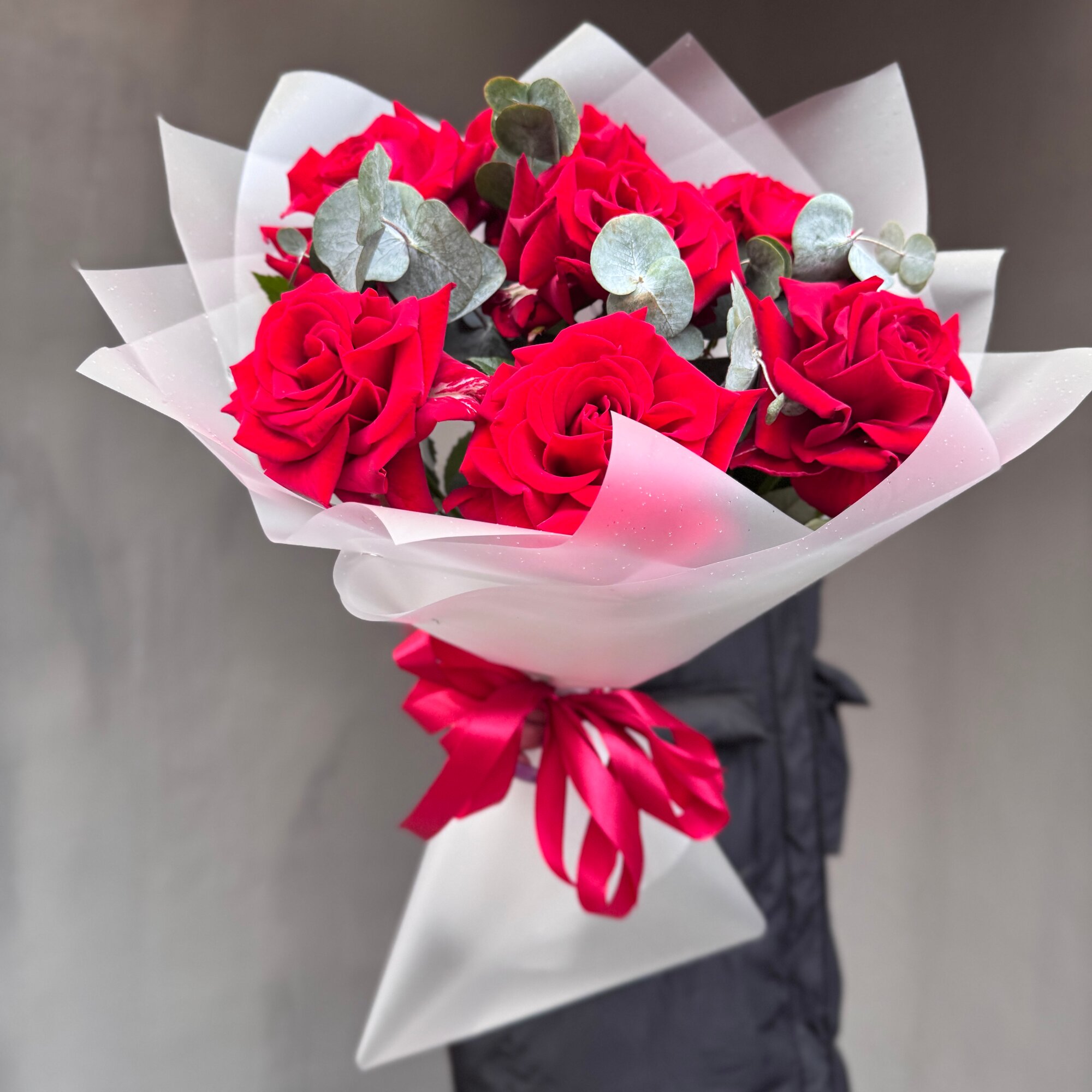 Розы махровые 7 шт красные 40 см арт.13872- Просто Роза ру