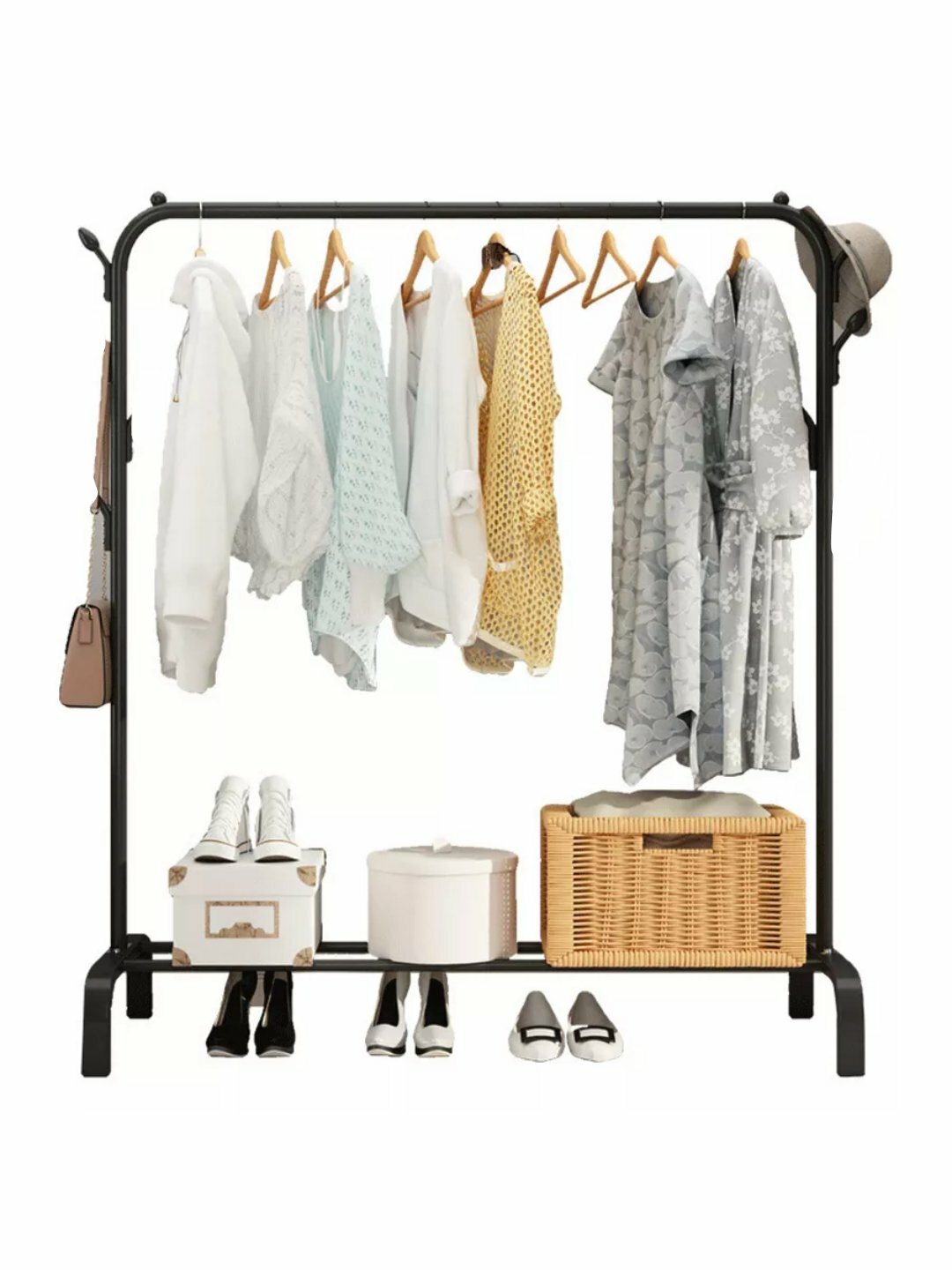 Напольная стойка для одежды 150×120 см из прочного металла черный — фото 1