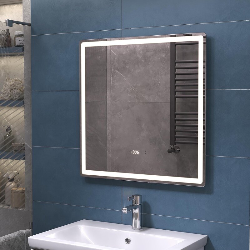 Зеркало Vigo Geometry Luxe 70х70 с подсветкой, бесконтактное включение (на взмах), функция антизапотевания, часы - фото №8