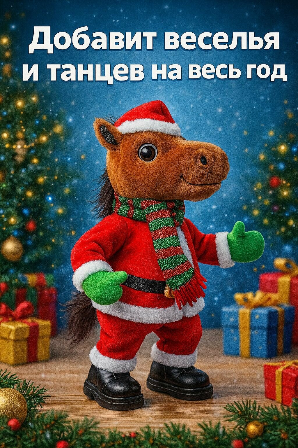 Новогодняя музыкальная лошадка танцует, озвучка, символ года 2026