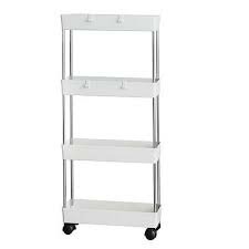 Этажерка на колесиках универсальная 4 яруса для ванной для кухни пластиковая узкая белый