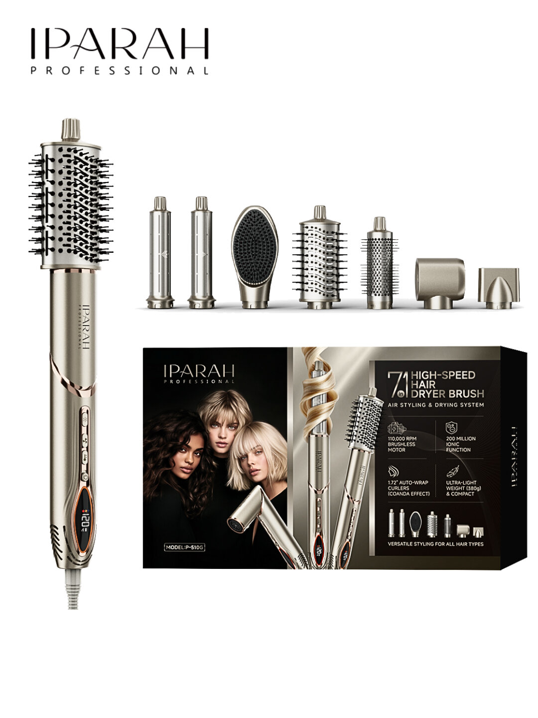 Профессиональный стайлер для волос Iparah p-510, 7 насадок, 1400вт