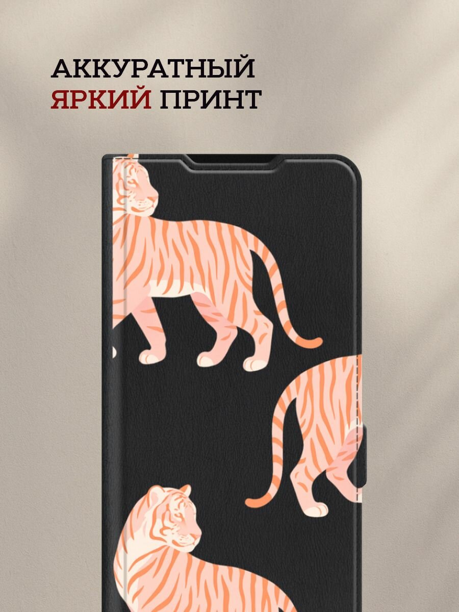 Чехол-книжка на Honor 90 Lite / Хонор 90 Лайт с принтом Три тигра 2, черный — фото 1