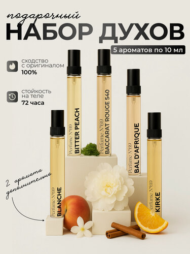 Изображение товара Подарочный парфюмерный набор духов унисекс Perfume №69, 5 ароматов по 10мл + 1 мл другого аромата в подарок, 50 мл