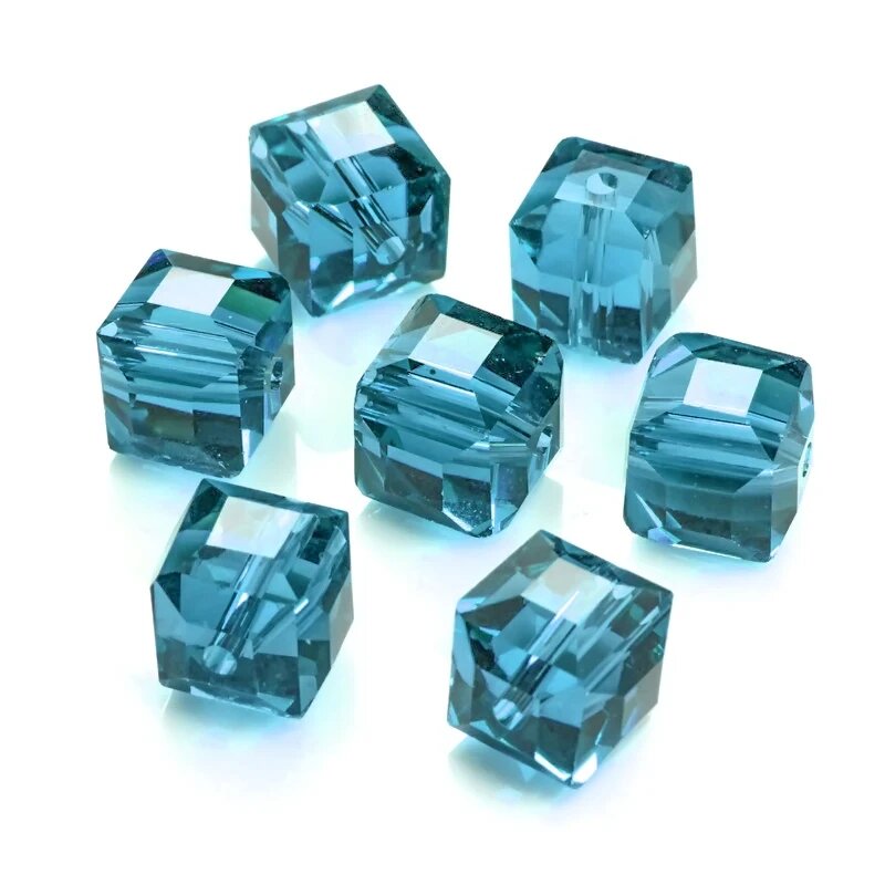 Стеклянные бусины кубик, hole blue, 10 мм, 20 шт