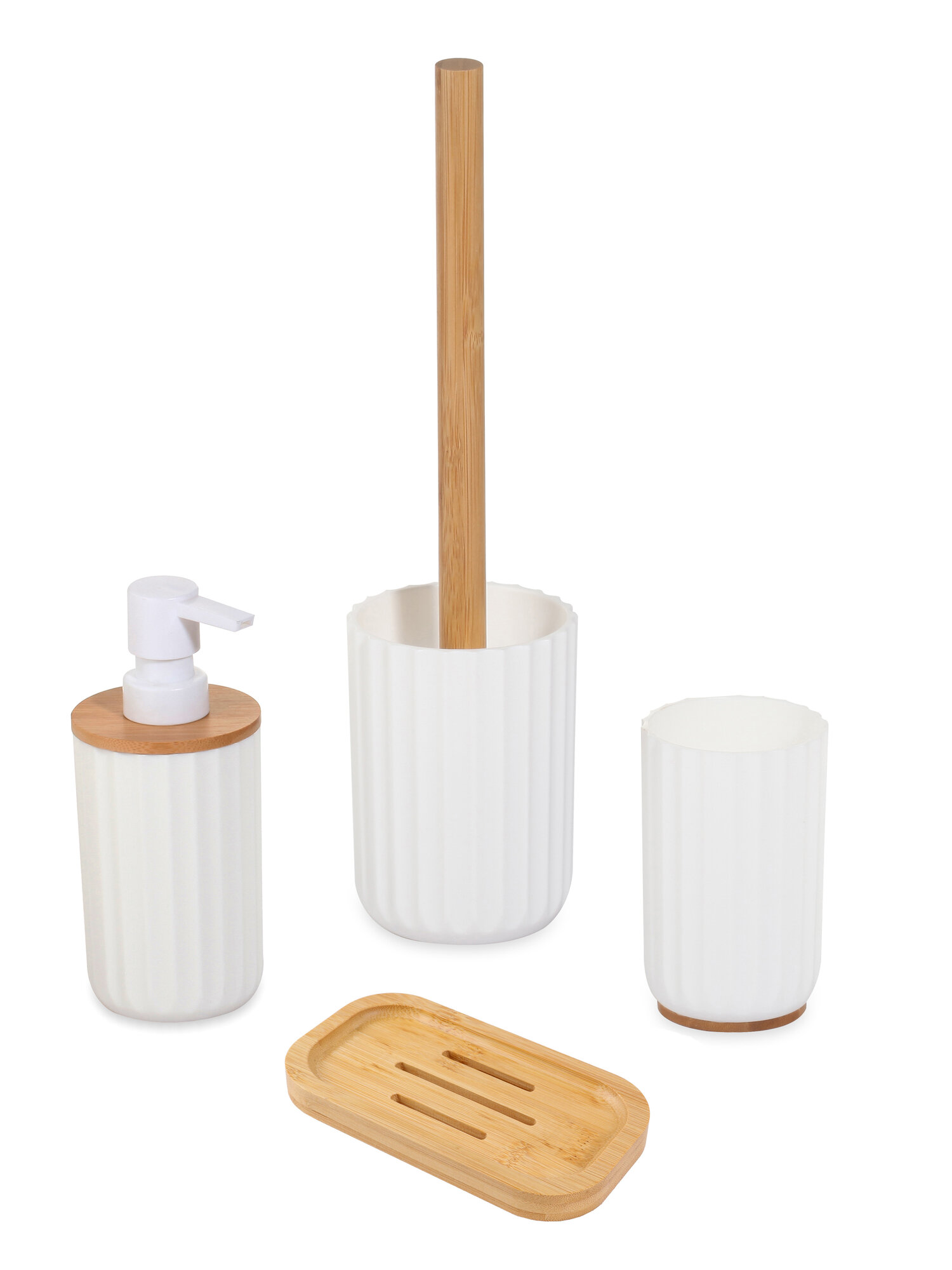 Стакан для щеток лайт пластик/бамбук белый — фото 1