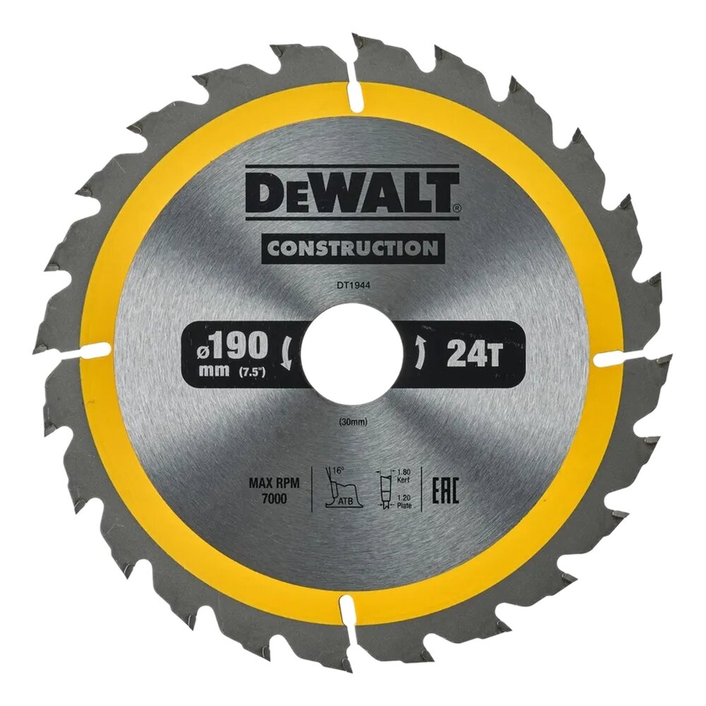 Диск отрезной по дереву DeWALT CONSTRUCTION 190х1.2х30мм DT1944-QZ