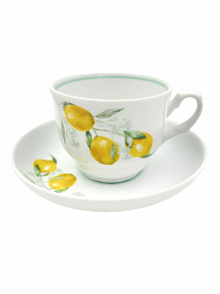 Пара чайная фарфоровая 250 мл, Добруш "Лимоны" ф. Тюльпан, отводка люстром