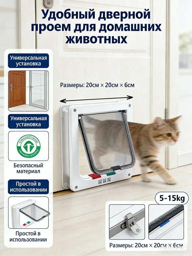 Дверца для животных двусторонняя 20х19 см. Лаз для кошек и собак с блокировкой