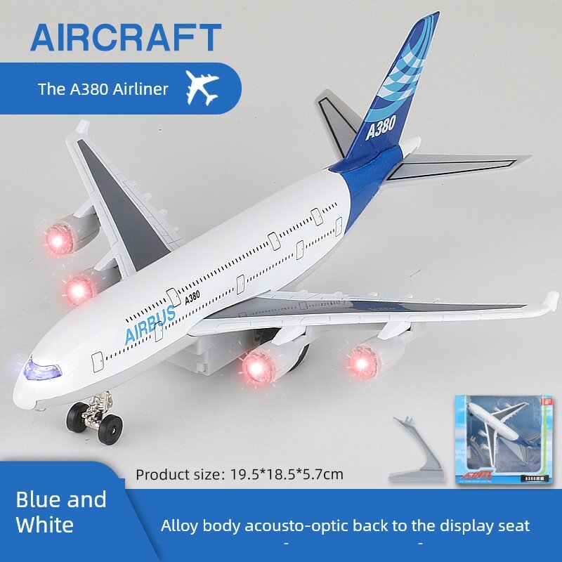 Модель самолета A380 из металла в коробке синего цвета (62 characters)