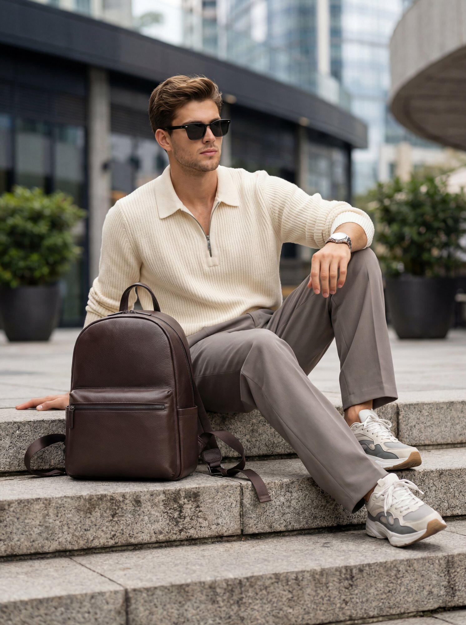 Сумка FAUSTINI, фактура зернистая, коричневый — фото 1