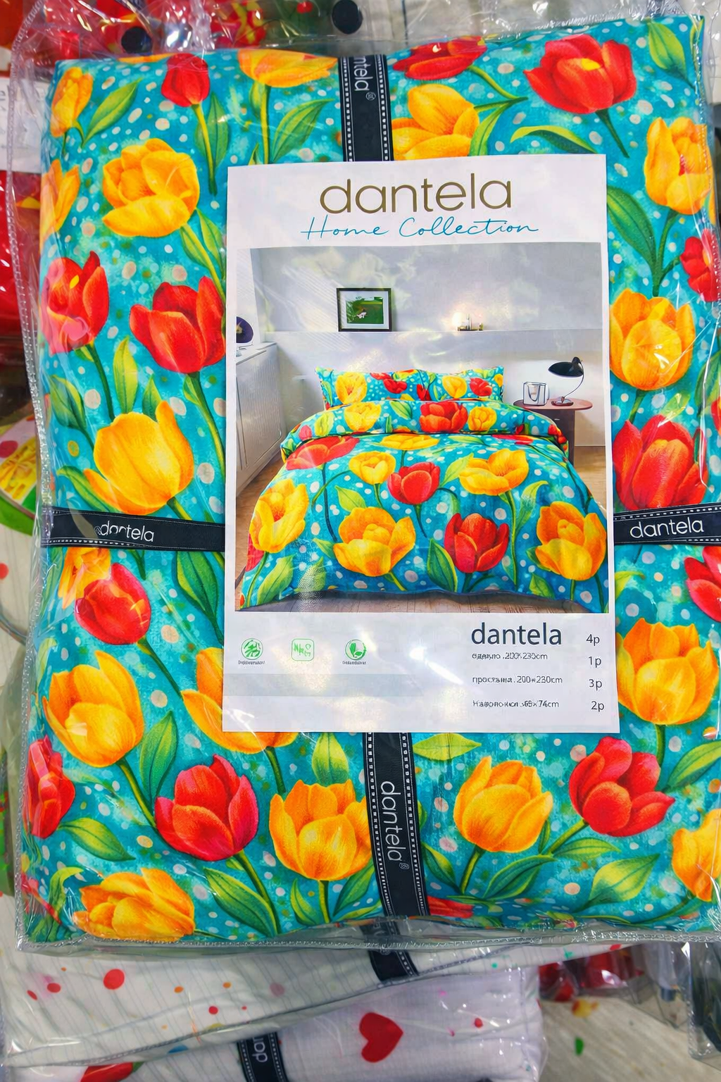 Постельное белье "Яркие тюльпаны" Dantela Home Collection, мягкий, цветочный принт, 5 предметов