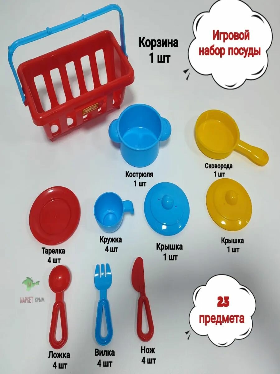 Игрушечный набор посуды с корзинкой