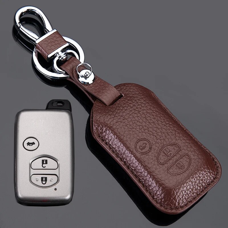 Кожаный чехол для ключей Toyota Land Cruiser Prado Camry Prius Crown Subaru, 3button coffee brown