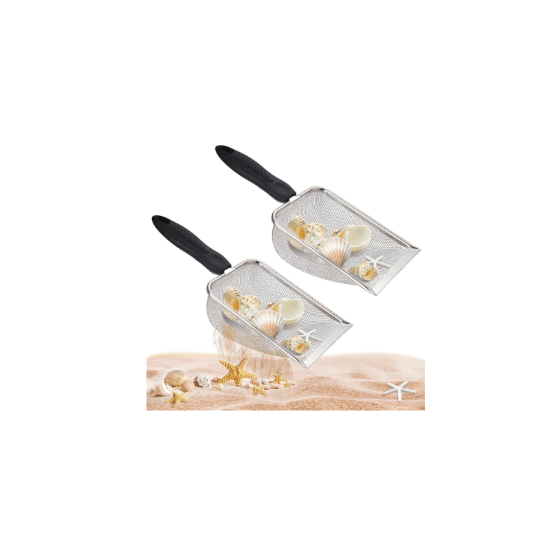 Детский набор для пляжа (2 предмета): сетка-мешочек для сбора ракушек и зубов акулы, совок из нержавеющей стали.