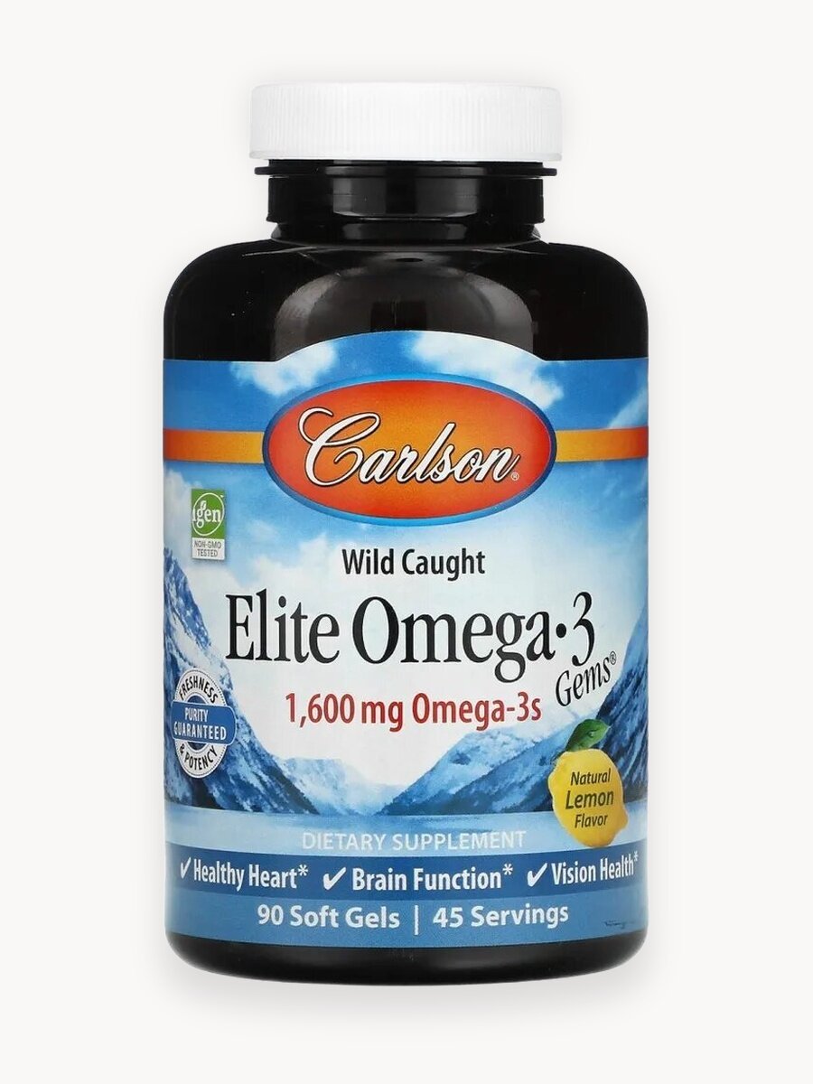 Омега 3 Carlson Labs для здоровья, 1600мг, 90 капсул для здоровья всего организма