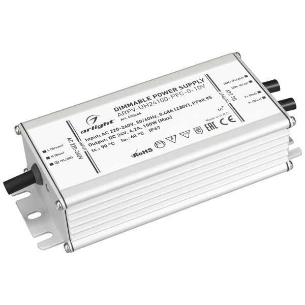 Блок питания ARPV-UH24100-PFC-0-10V (24V, 4.2A, 100W) (Arlight, IP67 Металл, 7 лет) 030284