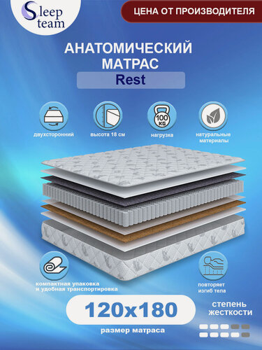 Изображение товара Матрас пружинный SleepTeam Rest 120х180, с независимыми пружинами, высота 20 см, односпальный
