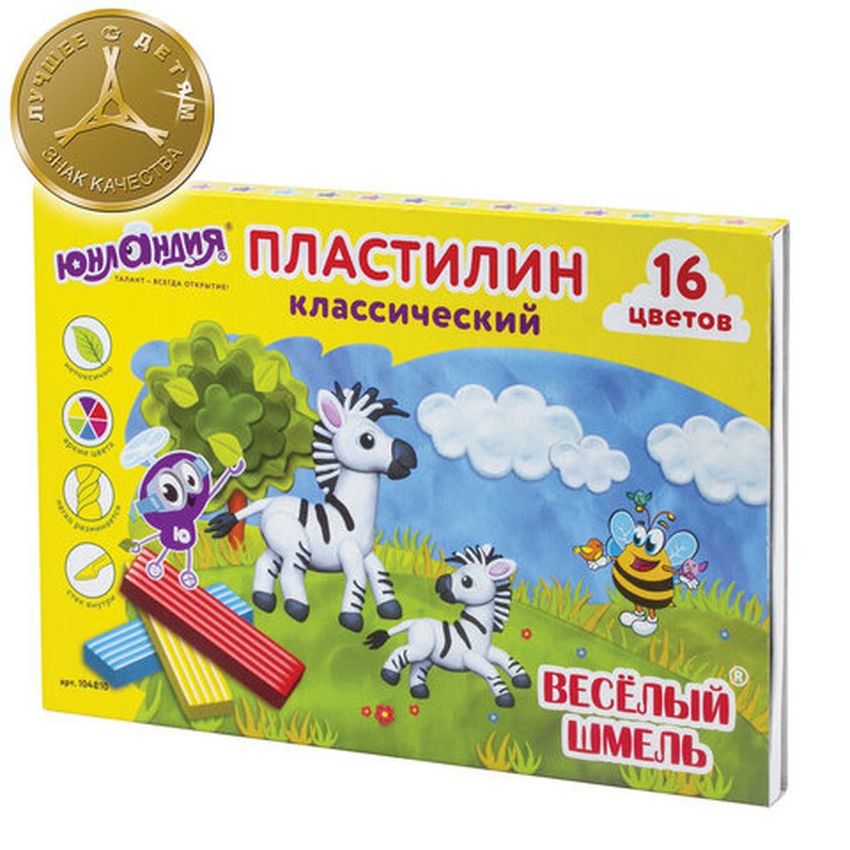 Пластилин 16 цветов Юнландия, 240г, со стеком (104810), 12 уп.