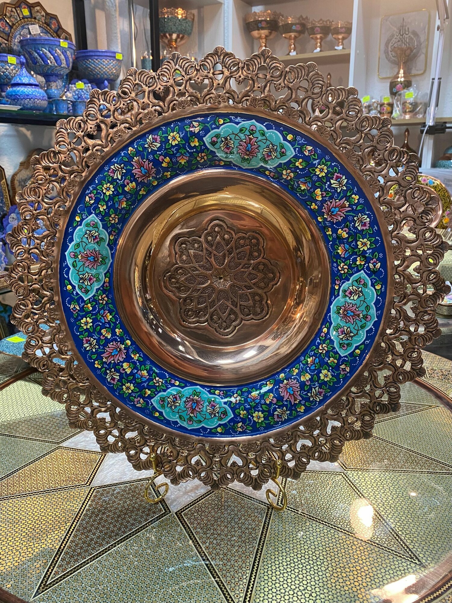 Тарелка Персидский базар Пардаз, Иран, ручная работа, медь, 43,5 см — фото 1