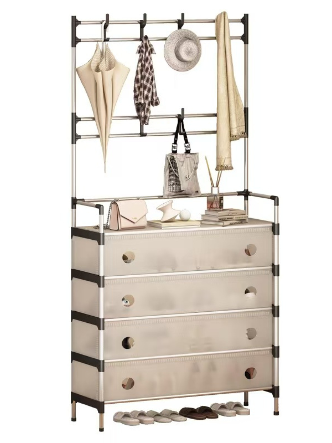 Современная стойка для одежды и обуви из нержавейки, 5 уровней