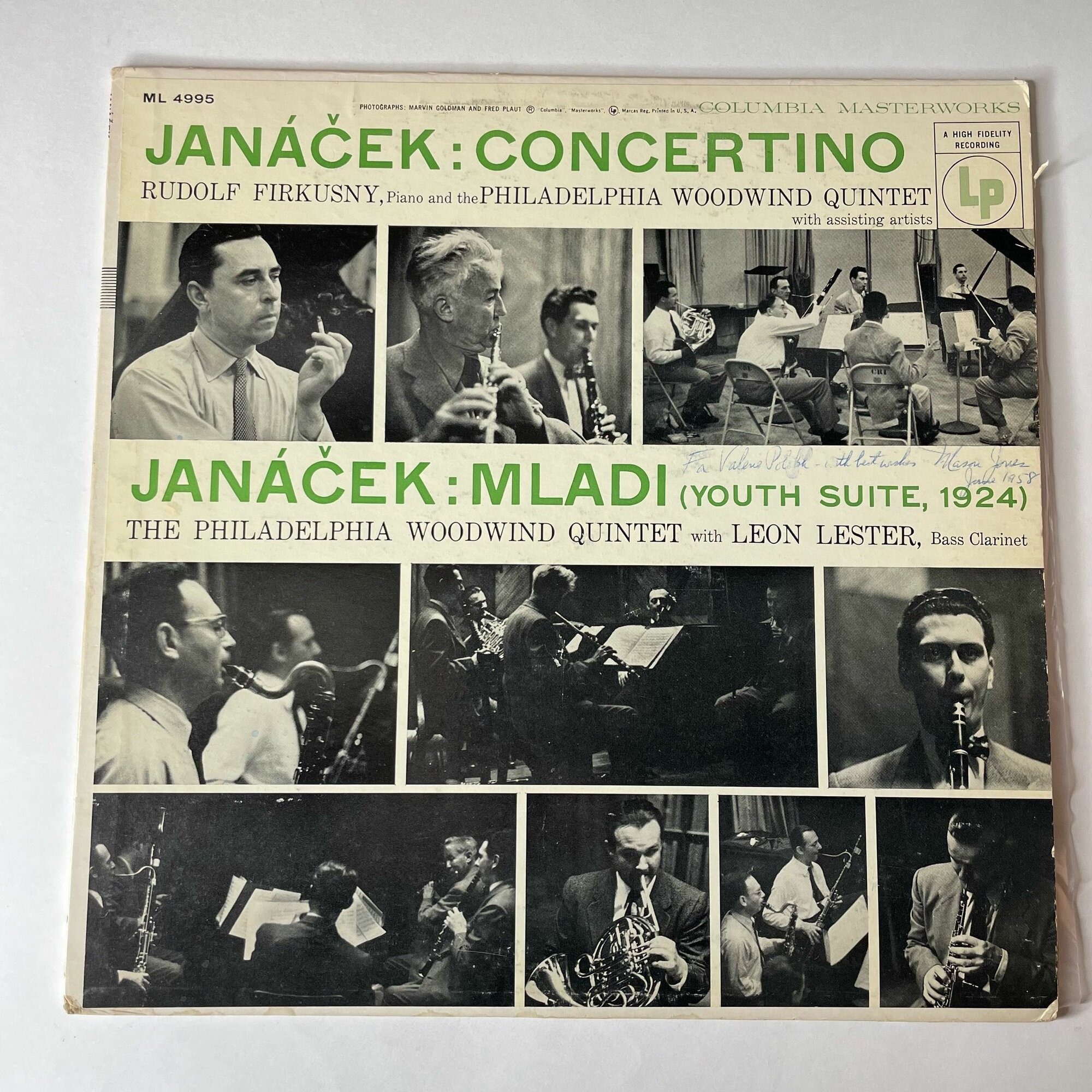 Винтажная виниловая пластинка LP Леош Яначек, Janacek, Rudolf Firkusny, Philadelphia Woodwind Quintet, Leon Lester, Concertino, Mladi (США 1955)