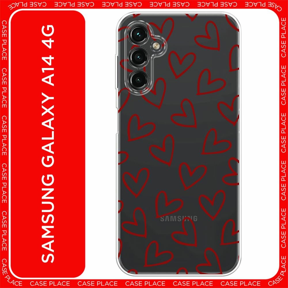 Чехол на Samsung Galaxy A14 4G / Галакси A14 4G с принтом "Little hearts doodles 2 - 14 февраля", прозрачный