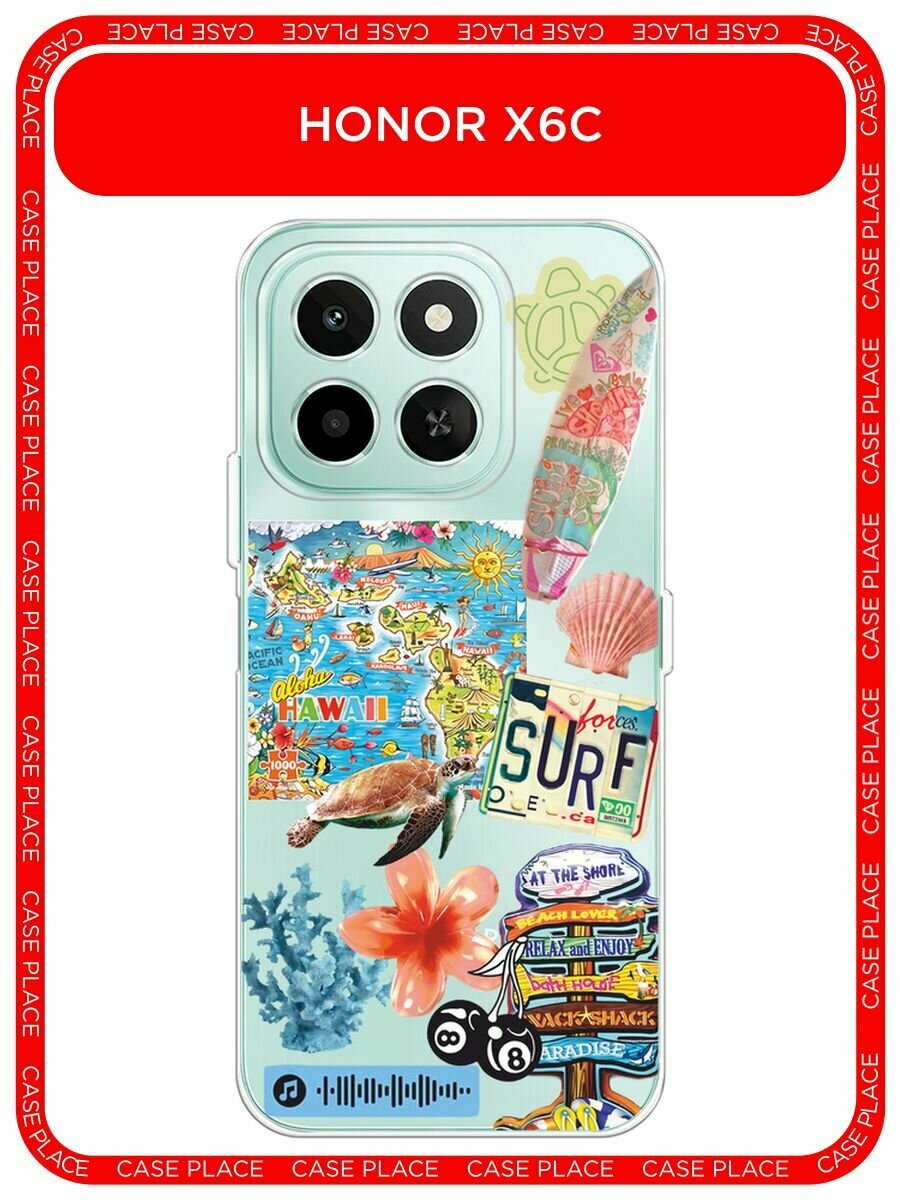Чехол на Honor X6c / Хонор X6c с принтом "Summer collage", прозрачный