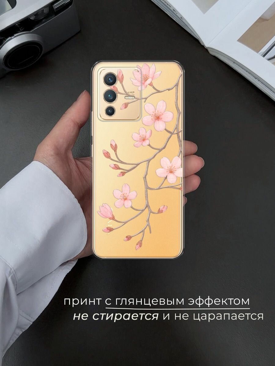 Чехол на Vivo V23 / Виво V23 с принтом "Веточка распускающейся сакуры 2" — фото 1