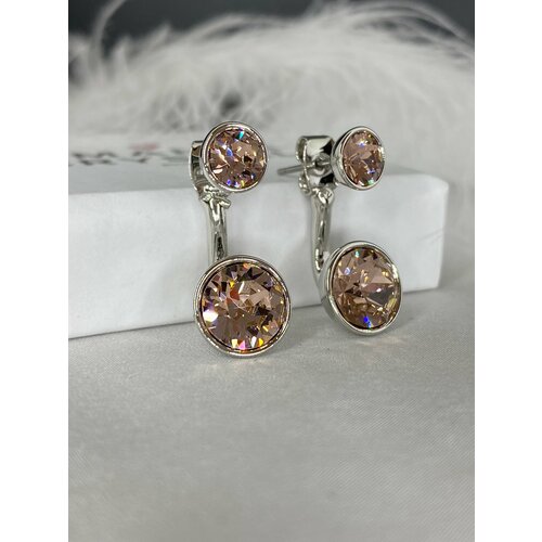 фото Серьги двусторонние amante crystal, кристаллы swarovski, розовый