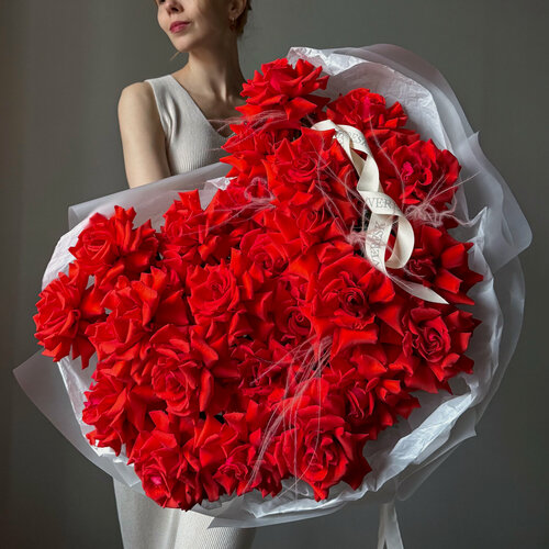 Изображение товара Премиальный букет с французскими красными розами сорта "Nina" (25шт). Veresk 850
