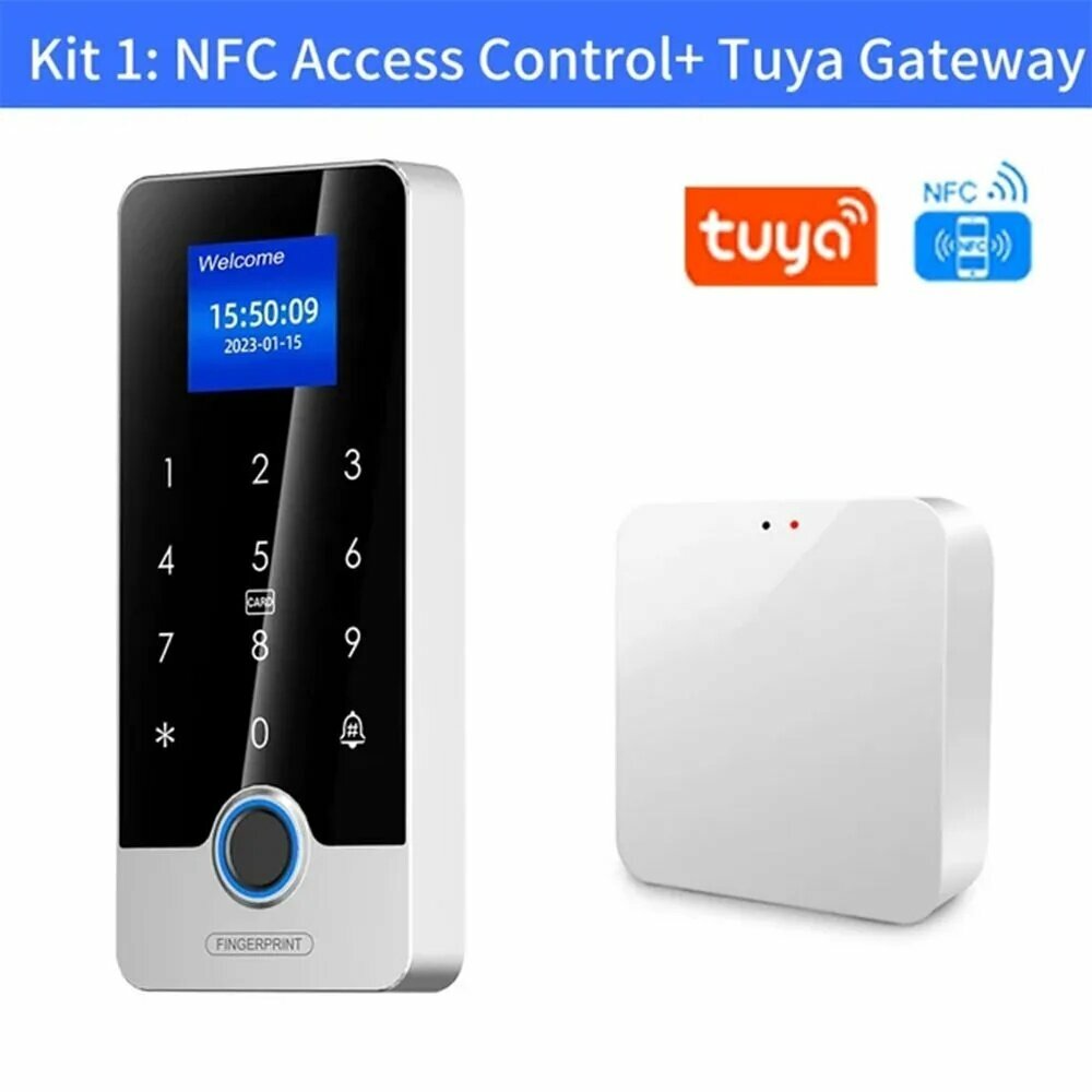 Комплекты системы контроля доступа Tuya APP с экраном 177 дюйма Bluetooth-клавиатурой считывателем отпечатков пальцев RFID-картой IC металлической клавиатурой