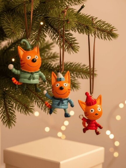Набор елочных игрушек Подвески на елку Три кота 3D, 3 персонажа — фото 1