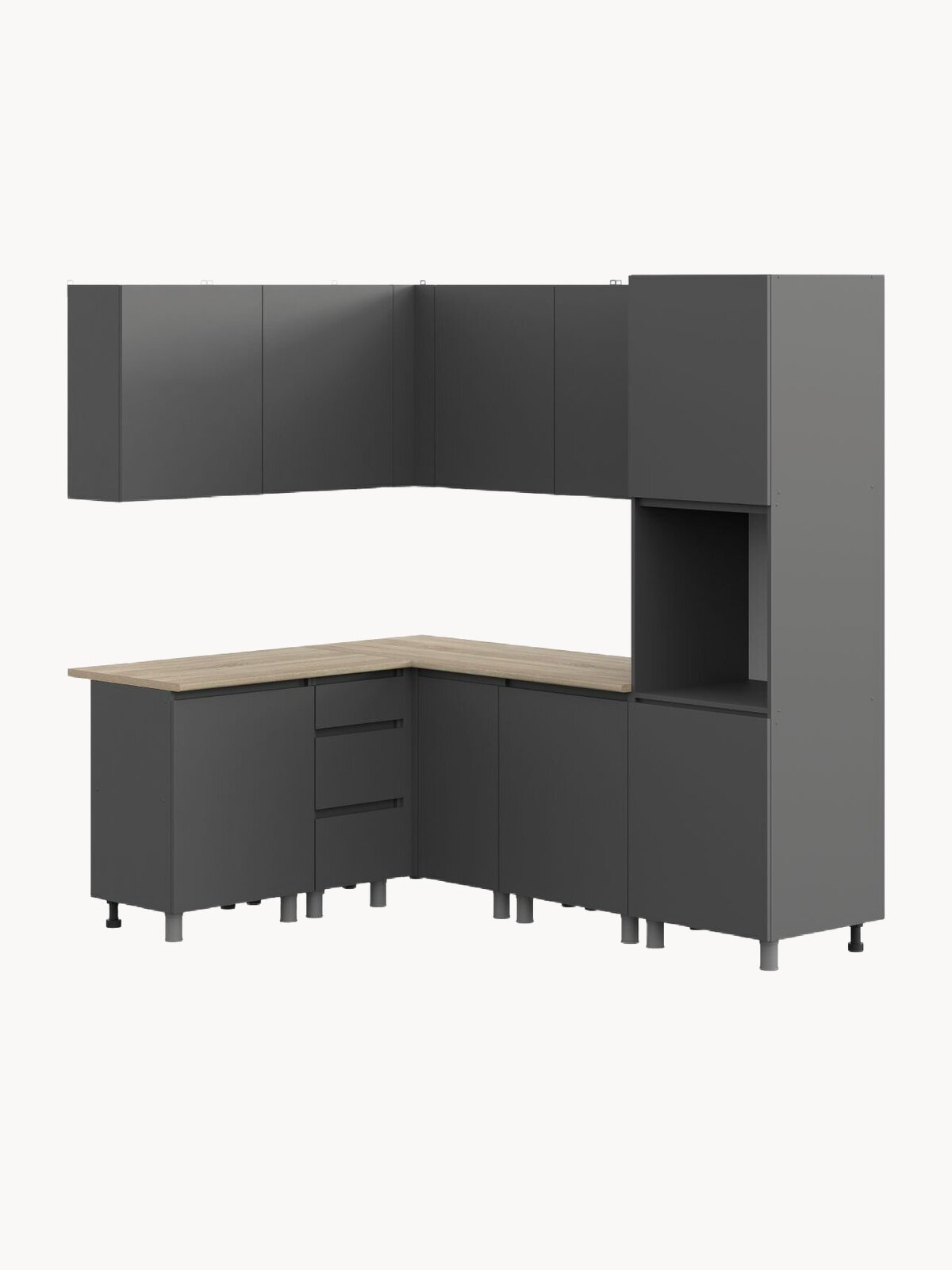 ARNIKA Кухонный гарнитур угловой Довер без столешницы, 147.6х208см, графит