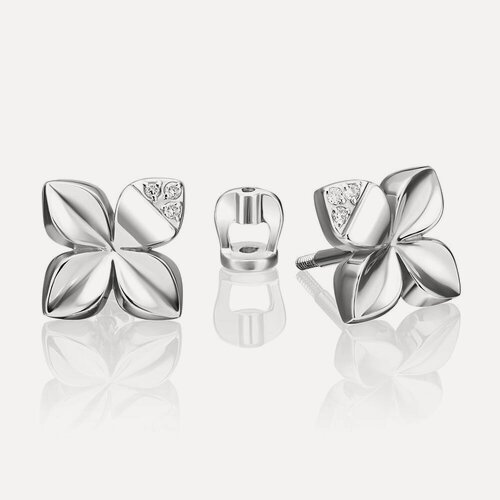 Изображение товара Серьги пусеты, белое золото, 585 проба, родирование, бриллиант