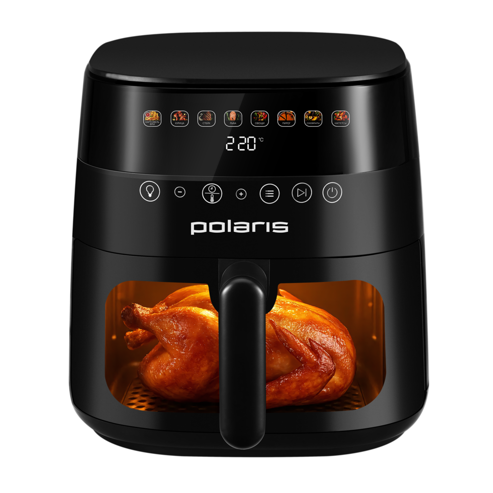 Аэрогриль электрический для дома Polaris PAF 8003W Wi-Fi IQ с решеткой, 7,5 л, черный