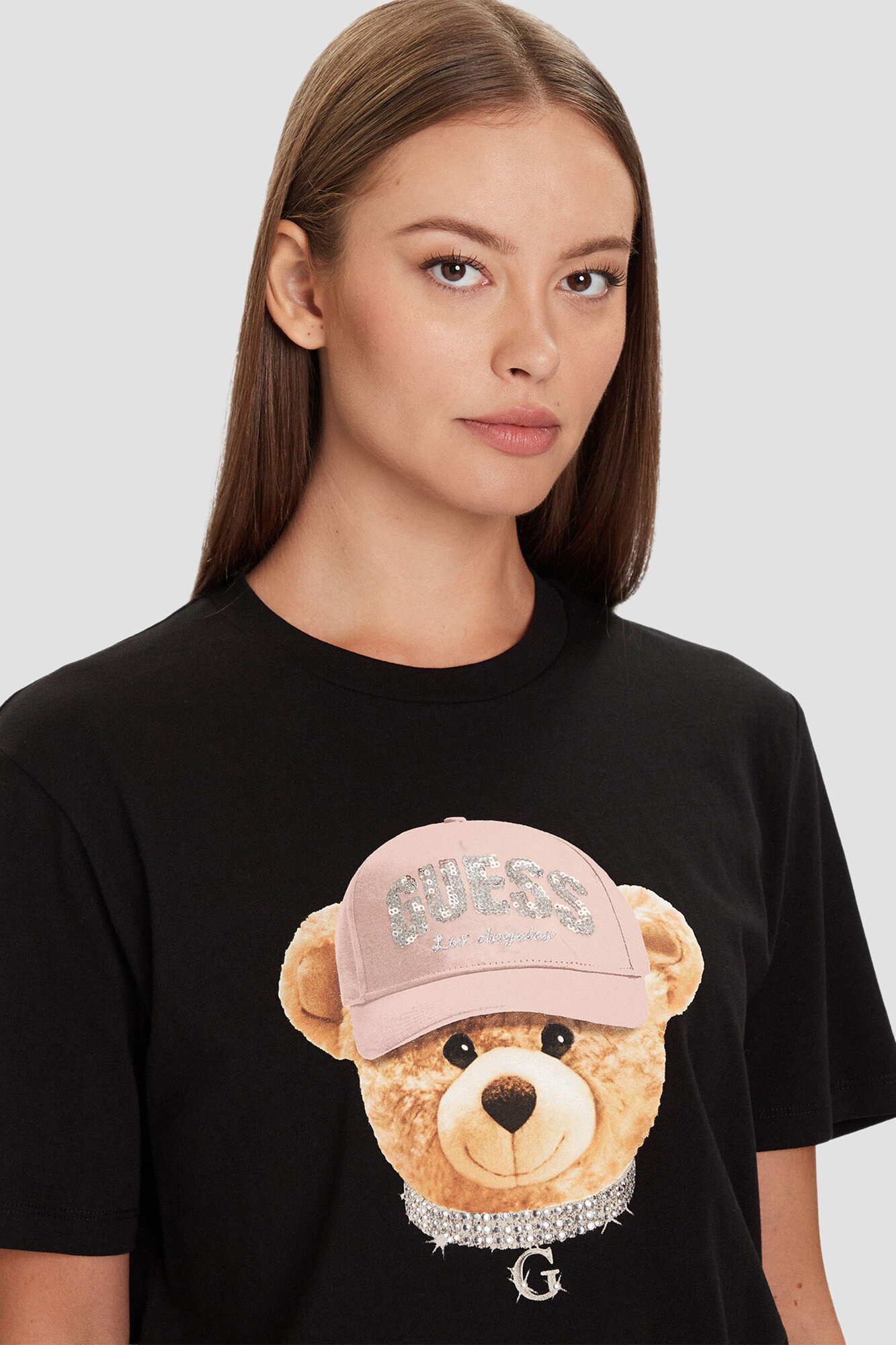 Футболка GUESS TEDDY BEAR HAT SS T-SHIRT, , размер S, черный — фото 1