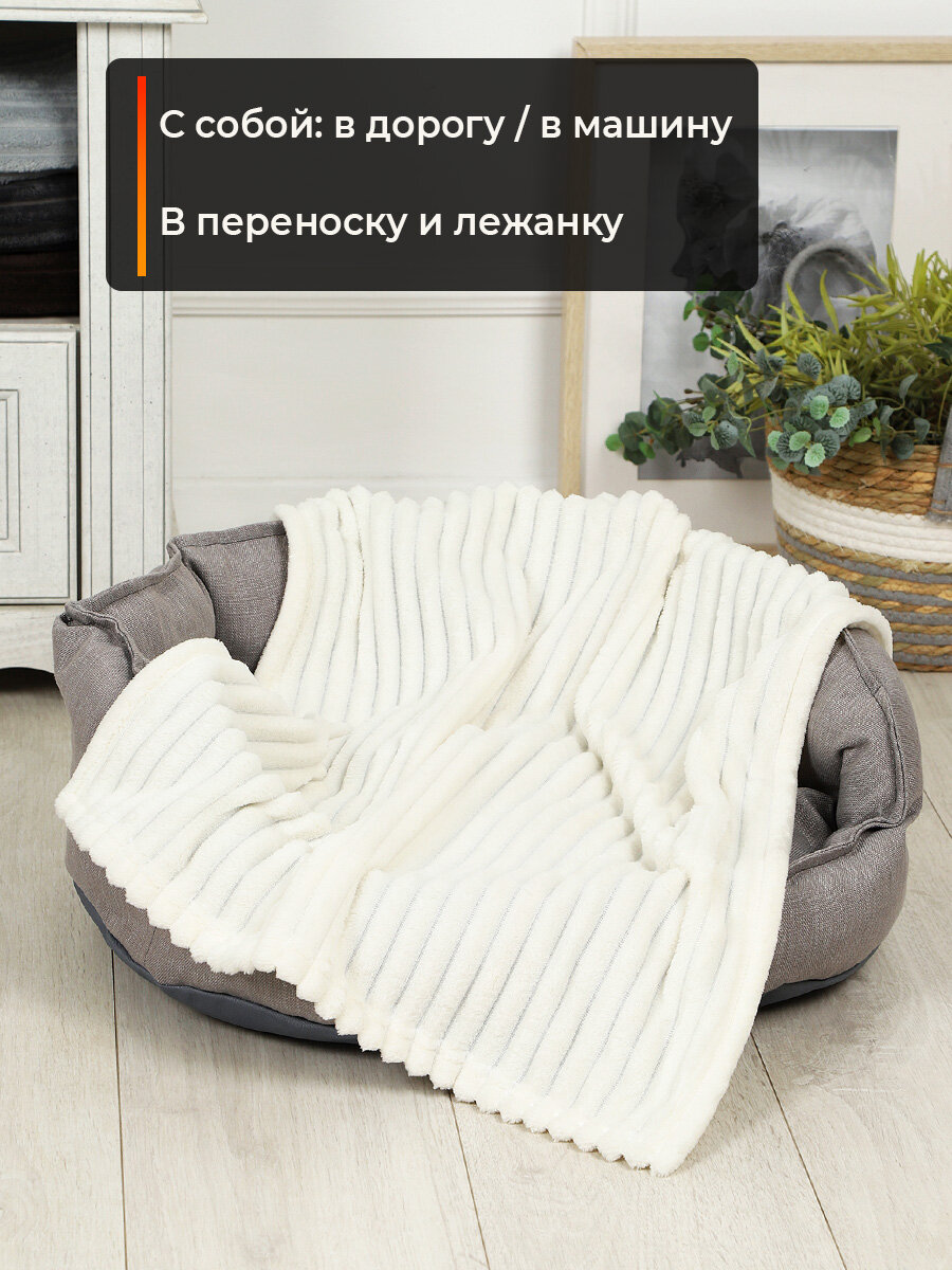 Плед для животных Bio-Line, велсофт, 50x70 см, антибактериальный, нескользящее дно, молочный (белый) — фото 1
