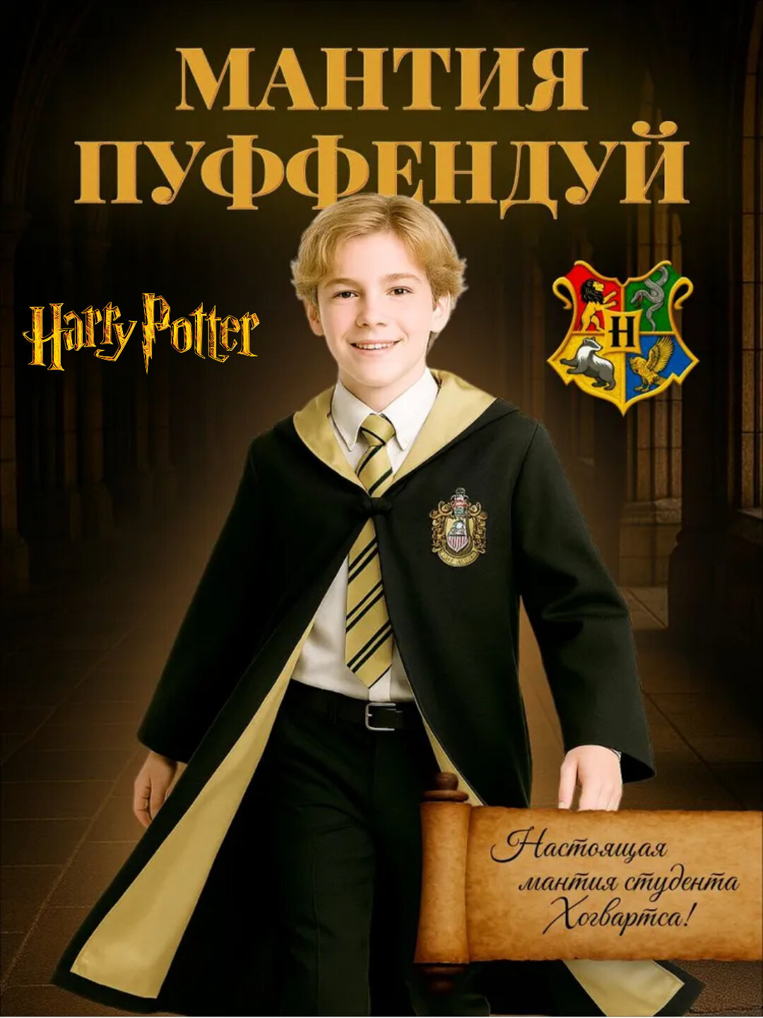 Одежда Гарри Поттер: мантия-плащ Хогвартс для детей и взрослых — все факультеты, мантия - Желтый, XL (176-180)