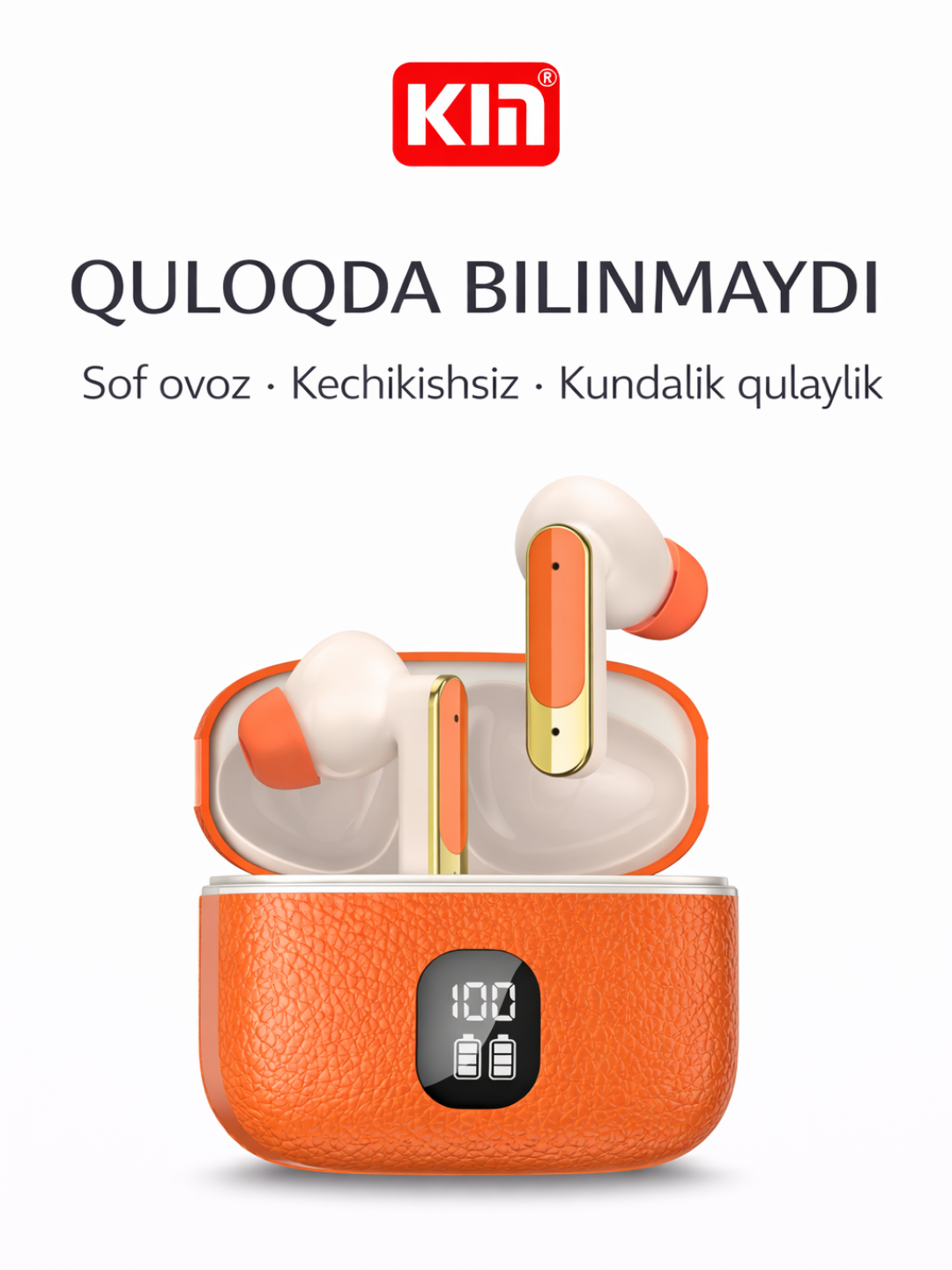 Наушники KIN KL66, TWS, Bluetooth 5.0, время работы 6 ч, зарядный кейс 300 mAh (Оранжевый)